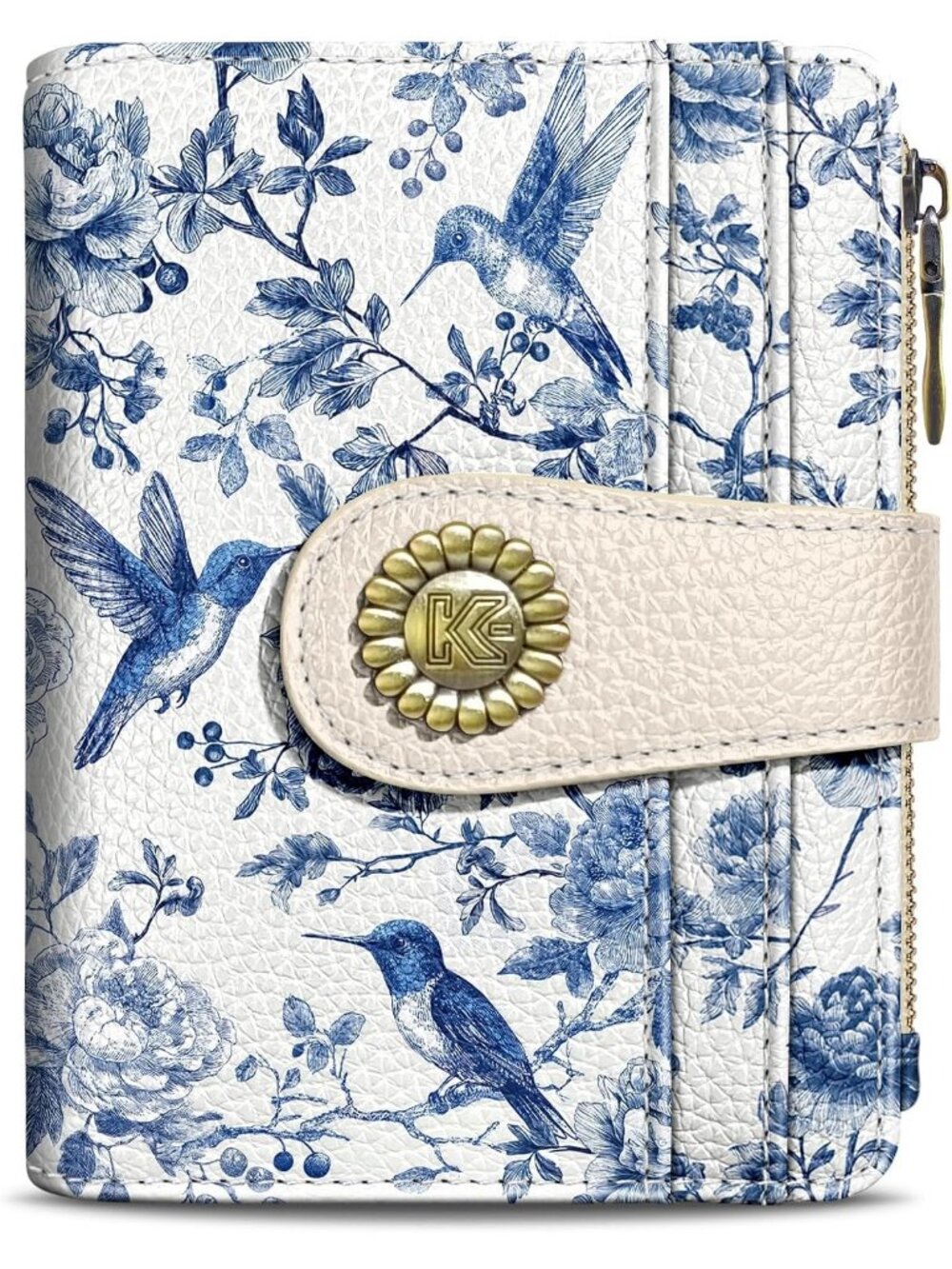 Women's Birds Skull Goth RFID Coin Pocket Vegan Pu Leather Zipper Wallet